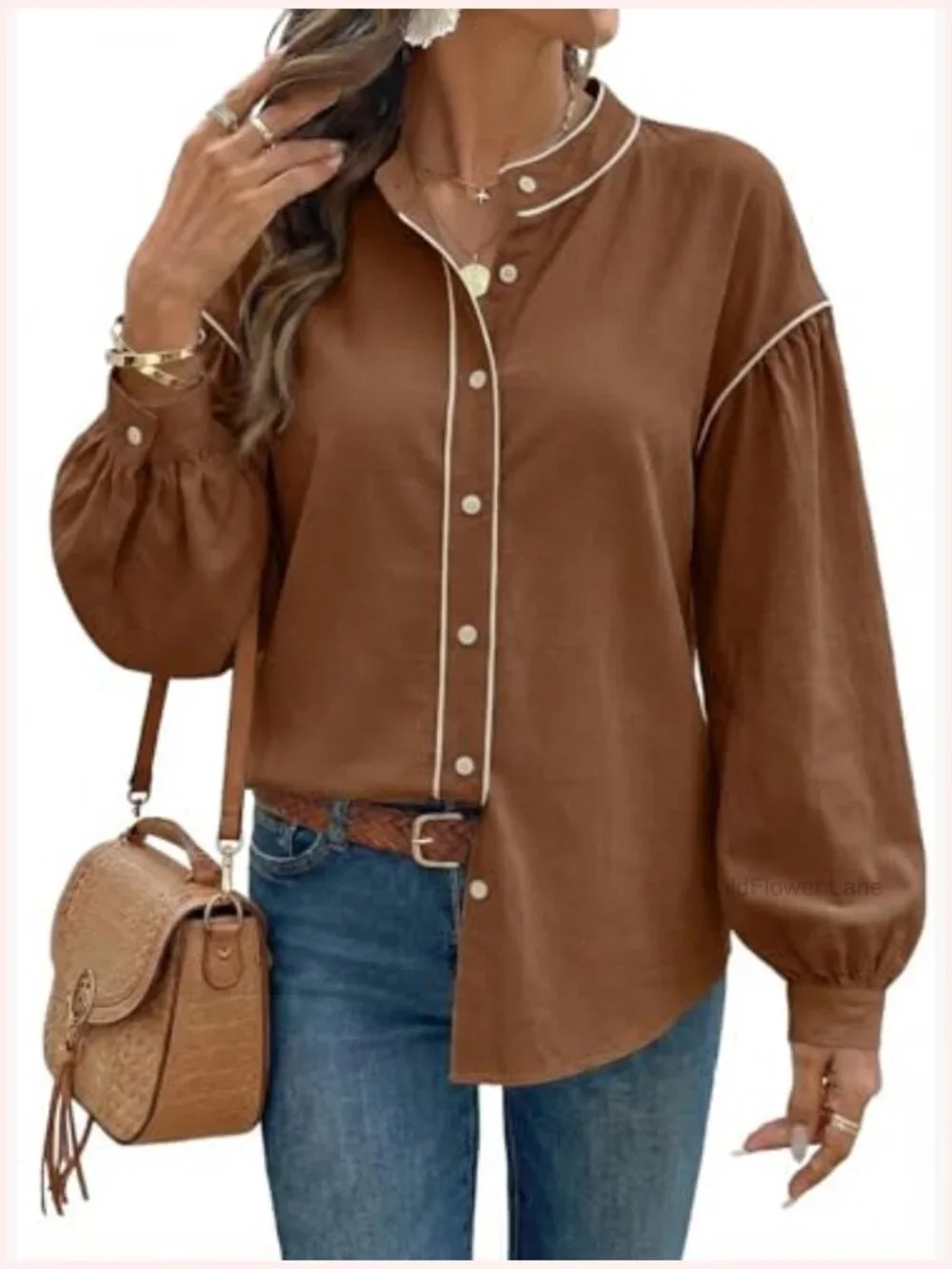 Women's Button Down Shirt Long Sleeve Casual Blouse Top - Picture 4 of 7
